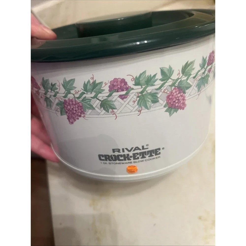 Rival Crock-Ette White & Green Stoneware Slow Cooker with Grape Vine Design